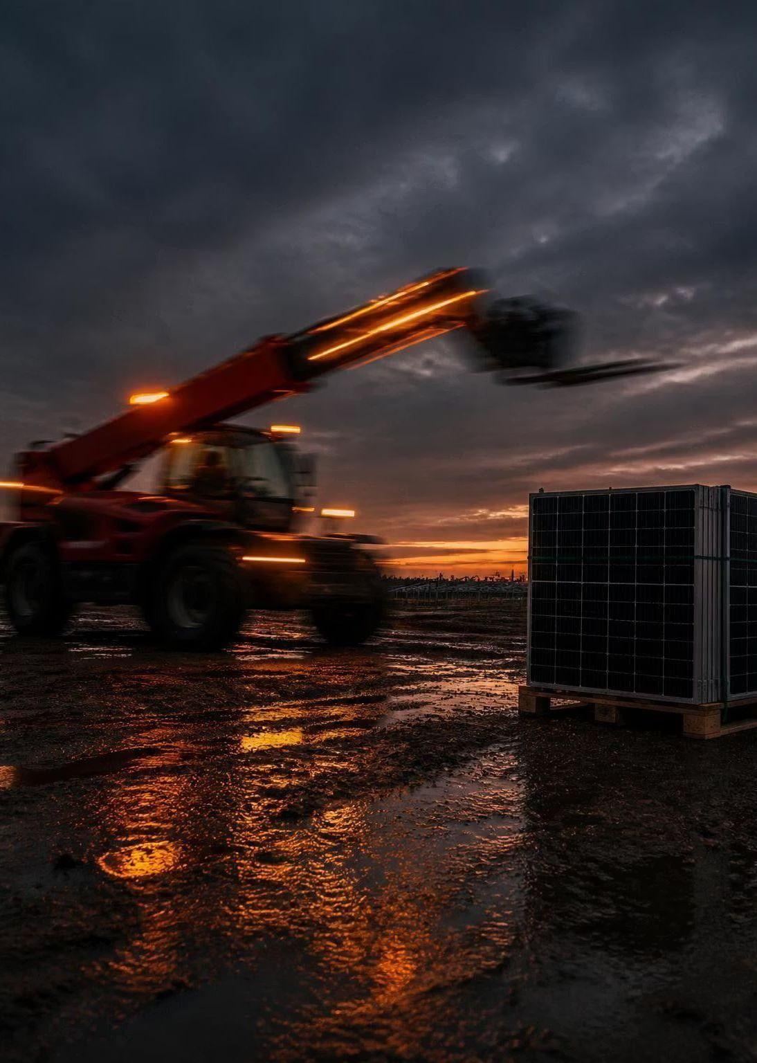 Mezzi di cantiere al tramonto